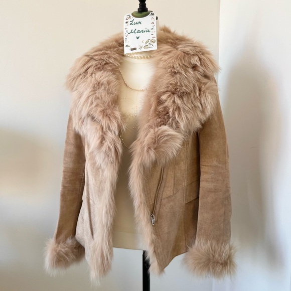 Vero Moda Jackets & Blazers - 🍂Tan Suede Moto Jacket with Real Fox Fur Trim Size M